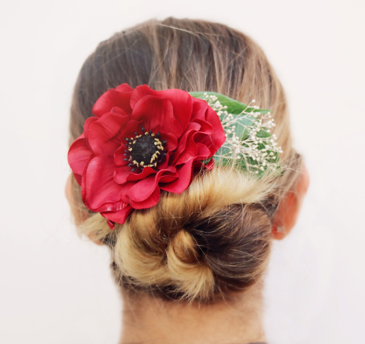 Antonia - Bun Belt, red poppy flower crown for your hair bun