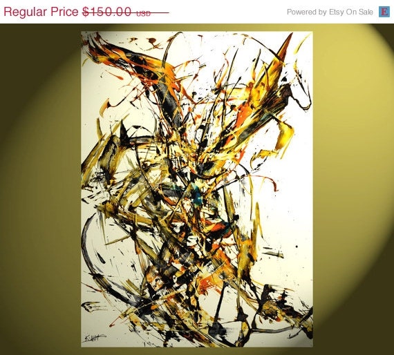 Spring Sale - LARGE 30x22 Original Painting - Abstract Expressionism - Modern Home Decor - Wall Art - Indian Yellow and Black - 8001.081109