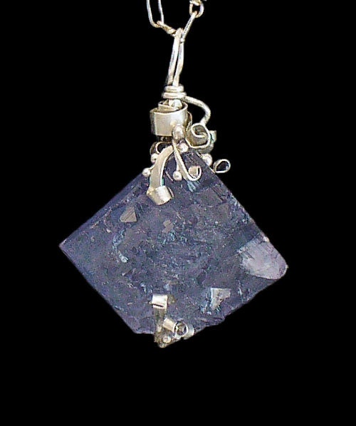 Blue Fluorite and Sterling Silver Pendant