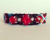 Friendship bracelet, Rhinestone friendship bracelet, red rhinestone, faceted rhinestone, statement jewelry, rhinestone bracelet