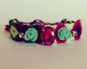 Friendship bracelet, Rhinestone friendship bracelet, rainbow bracelet, pink rhinestone, mint bracelet, flower bracelet
