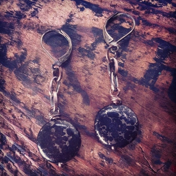Black & Gold Matte Noreena Jasper earrings