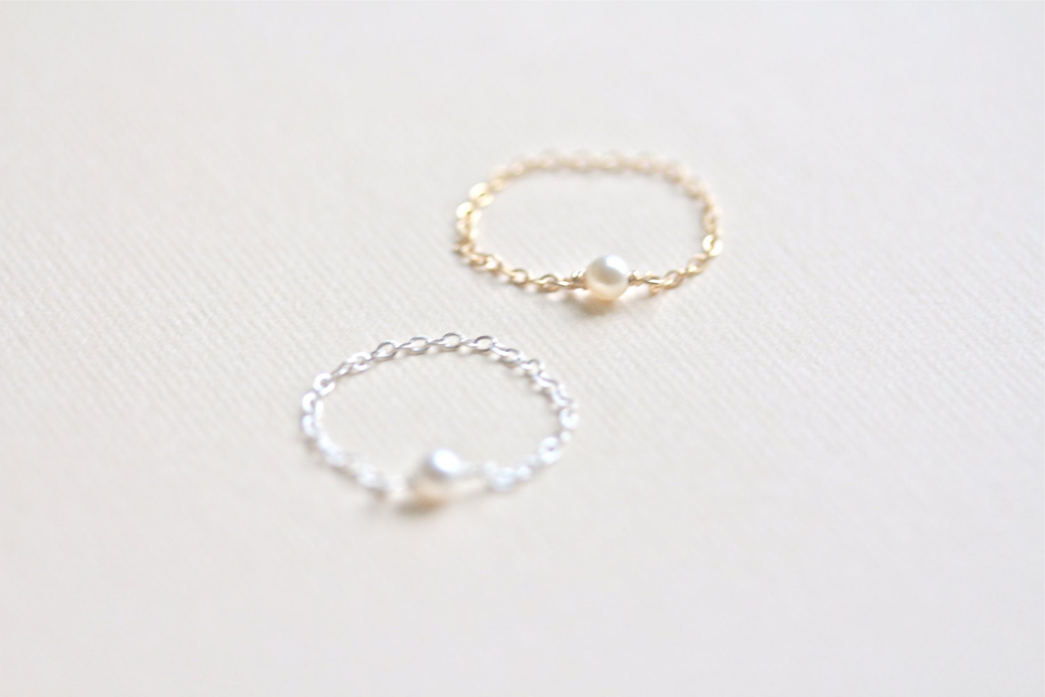 tiny pearl chain ring - gold or silver - simple delicate handmade jewelry by fancy lemon