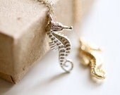 seahorse necklace - gold or silver - unique ocean gift - simple delicate handmade jewelry by fancy lemon