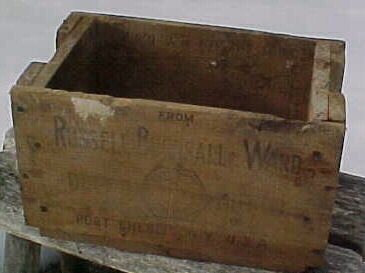 c1940s Russell Burdsall and Ward Bolt and Nut Co. Port Chester, N.Y. ., Wood Advertising Hardware Crate Box