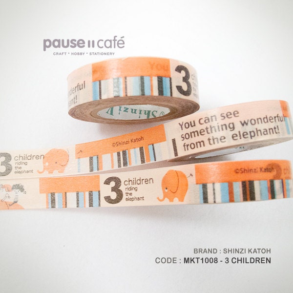 3 Children with Cute Elephant 15mm x 15m Japanese Washi Shinzi Katoh