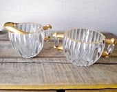 vintage creamer and sugar set- gold trim jeanette glass 1950's