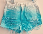 High Waisted Denim Shorts Vintage Guess Shorts Dip Dyed Blue White Jean Shorts