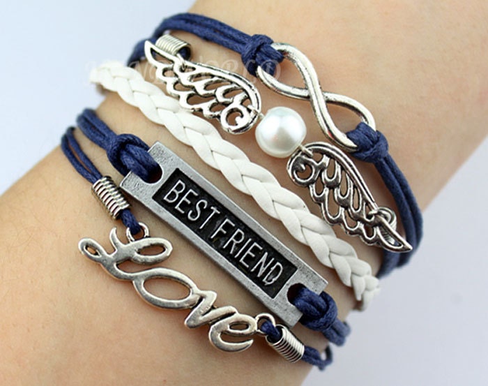 Jewelry bracelet silvery best friend bracelet love bracelet infinity karma bracelet silver wings bracelet navy blue pearl best gift -N1253