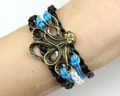 Antique Bronze Octopus Bracelet Leather Braid Bracelet Friendship Charm Bracelet Best Choose Gift Adjustable-N1400