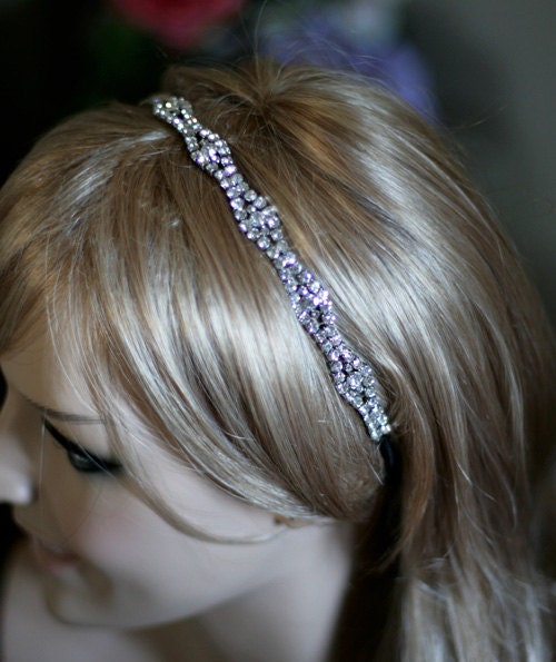 SALE - Wedding headband,Gold tone crystal headband, wedding hair accessory, bridal headband, gold headpiece, tie- on bridal headband
