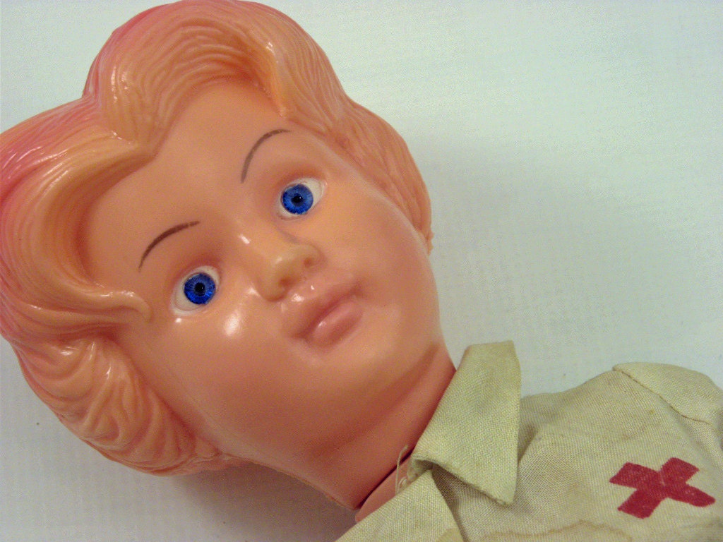 Vintage Nurse doll Hard Plastic 50s or 60s  18" Tall,  Molded PMF Made in Hong Kong