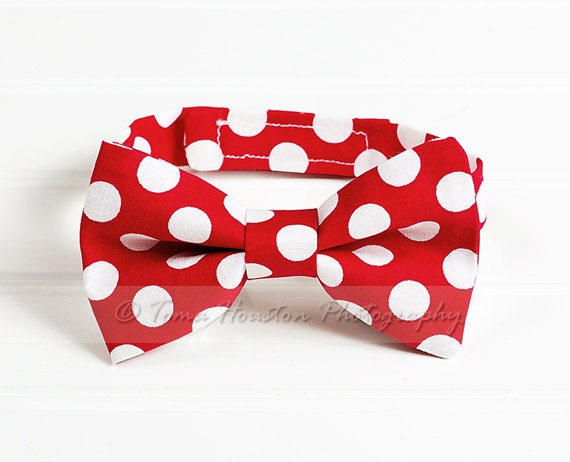 Boy's Bow Tie, Newborn, Baby, Child- Red, White Polka Dot (2-3 Business Day Processing)