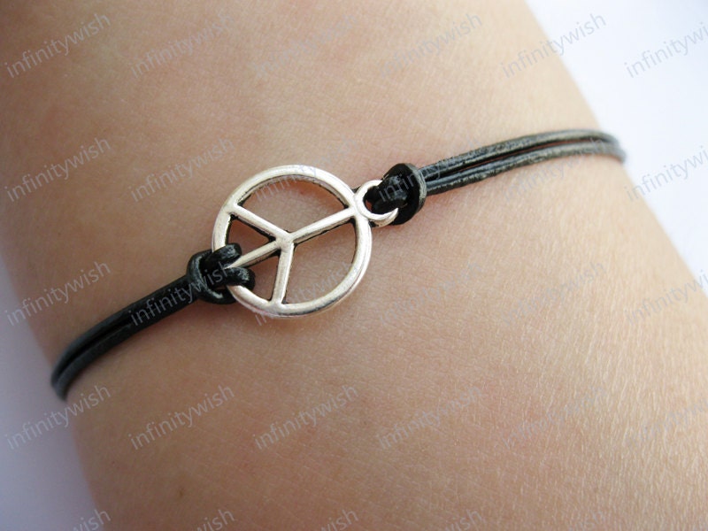 Bracelet-Love peace bracelet,Peace sign bracelet,peace bracelet,real leather bracelet-Z710
