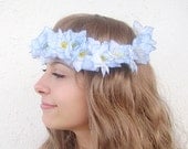 Blue Tropical Flower crown, Rustic wedding accessories, woodland headpiece,Bridal headband, boho head wreath,bridal hair circlet