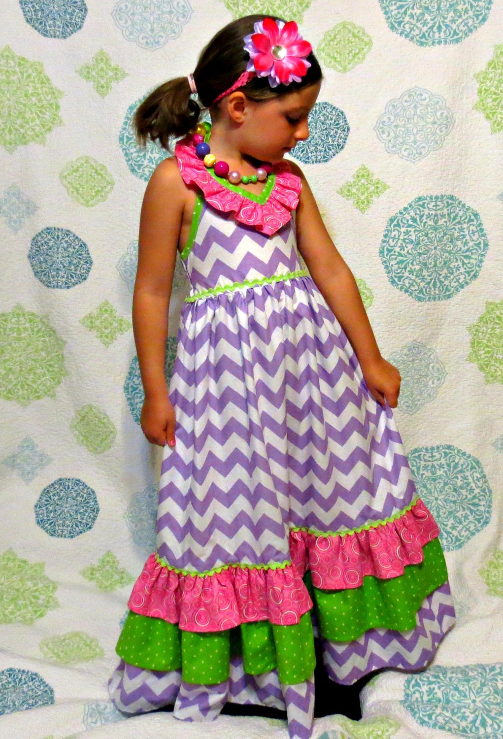 Girls Sophisticated Spring Chevron Summer Maxi Halter Top Dress Sizes 6 months - 10 yrs