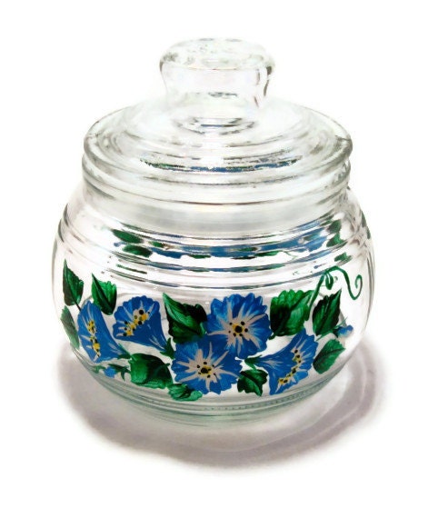 Painted Glass Jar/ Bowl With Lid