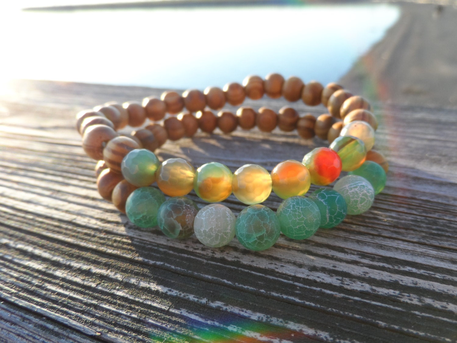 Green Fire Crackle Agate and Chalcedony Bracelet