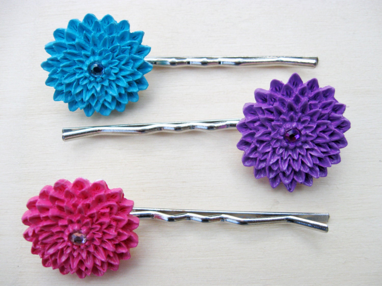Flower Bobby Pins, Woodland, Blue, Purple, Pink Hair Pins, Flower Hair Clips, Hair Accessories, Cabochon Flower Hairpins