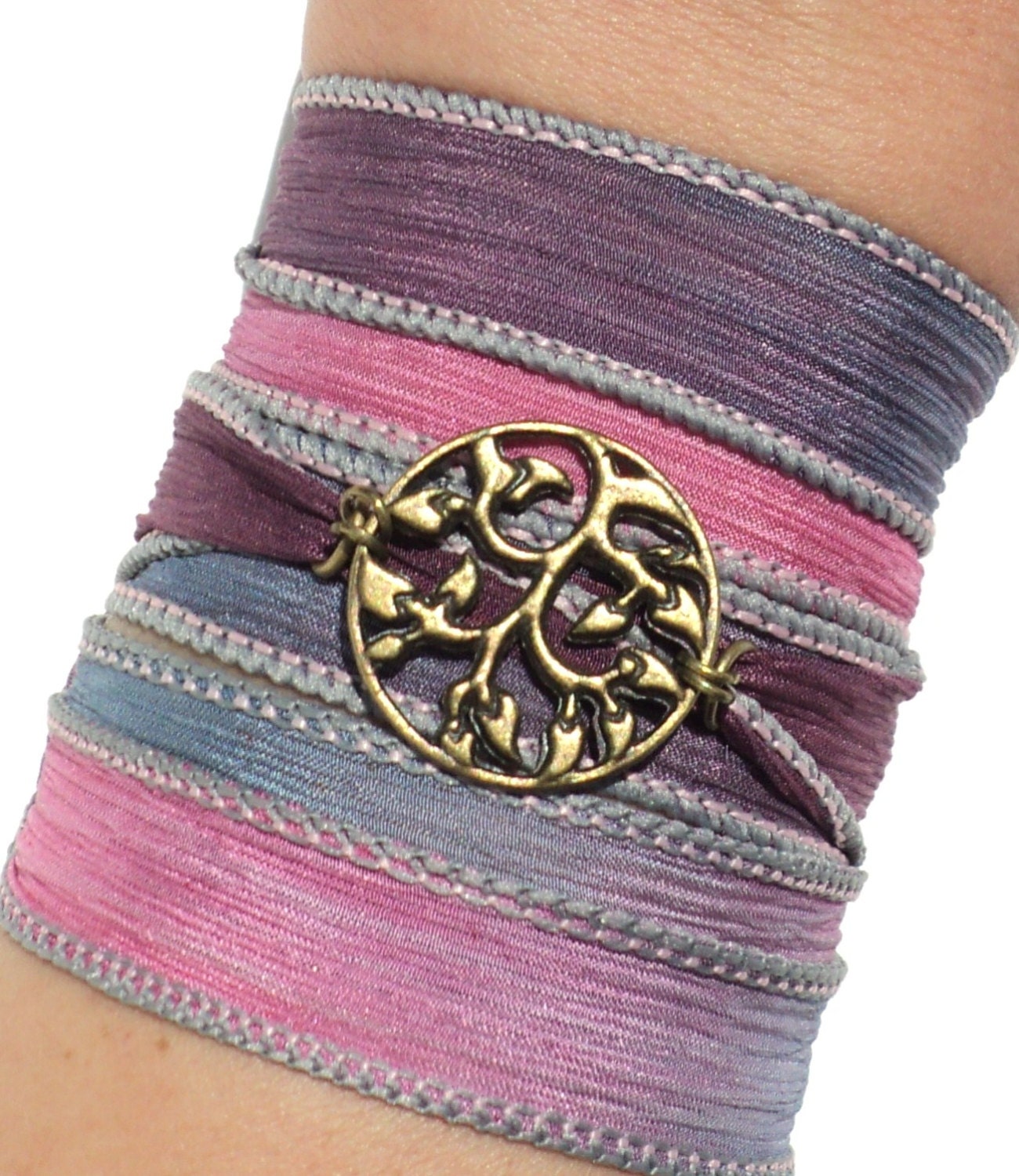 Summer Silk Wrap Bracelet Tree of Life Yoga Jewelry Purple Pink Etsy Gift For Her Unique Gift Under 50 Item V34