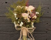 Farmhouse Wedding Bridal Bouquet, Shabby Chic Wedding, Dried Flower Bouquet, Blush Bouquet, Peony Bouquet with Wild Flowers
