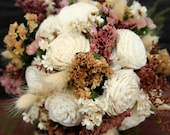 Petite Rustic Wedding Flower Girl Bouquet, Shabby Chic Wedding, Dried Flower Bouquet, Creamy Ivory Flower Bouquet with Wildflowers