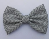 Grey Chevron Hair Bow, Girls Hairbow, Fabric Hair Bow