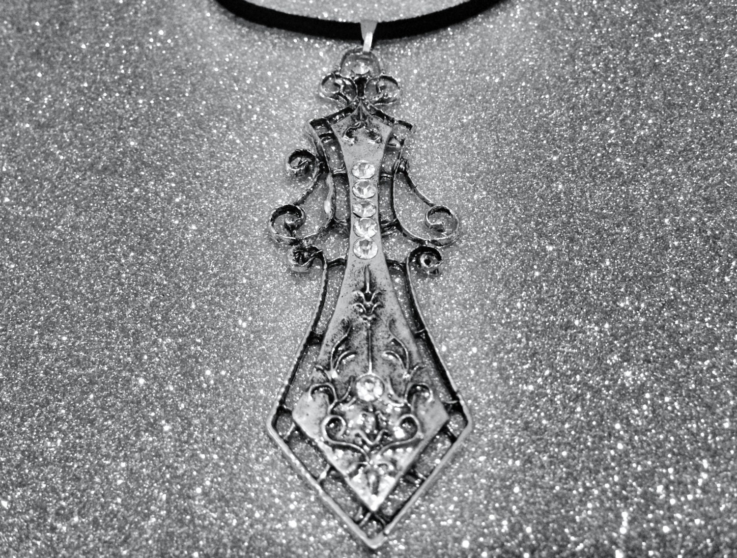 Ornate Gothic Rhinestone Sword Necklace