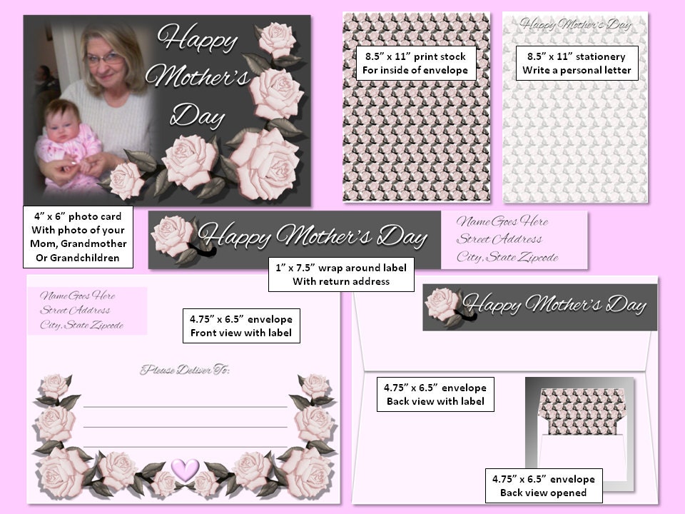 Mothers Day Photo Card Gift Set - Personalized - Photo Card, Envelope, Wrap Around Label, Print Stock, Stationery - DIY Printable Photo Card Il_570xn
