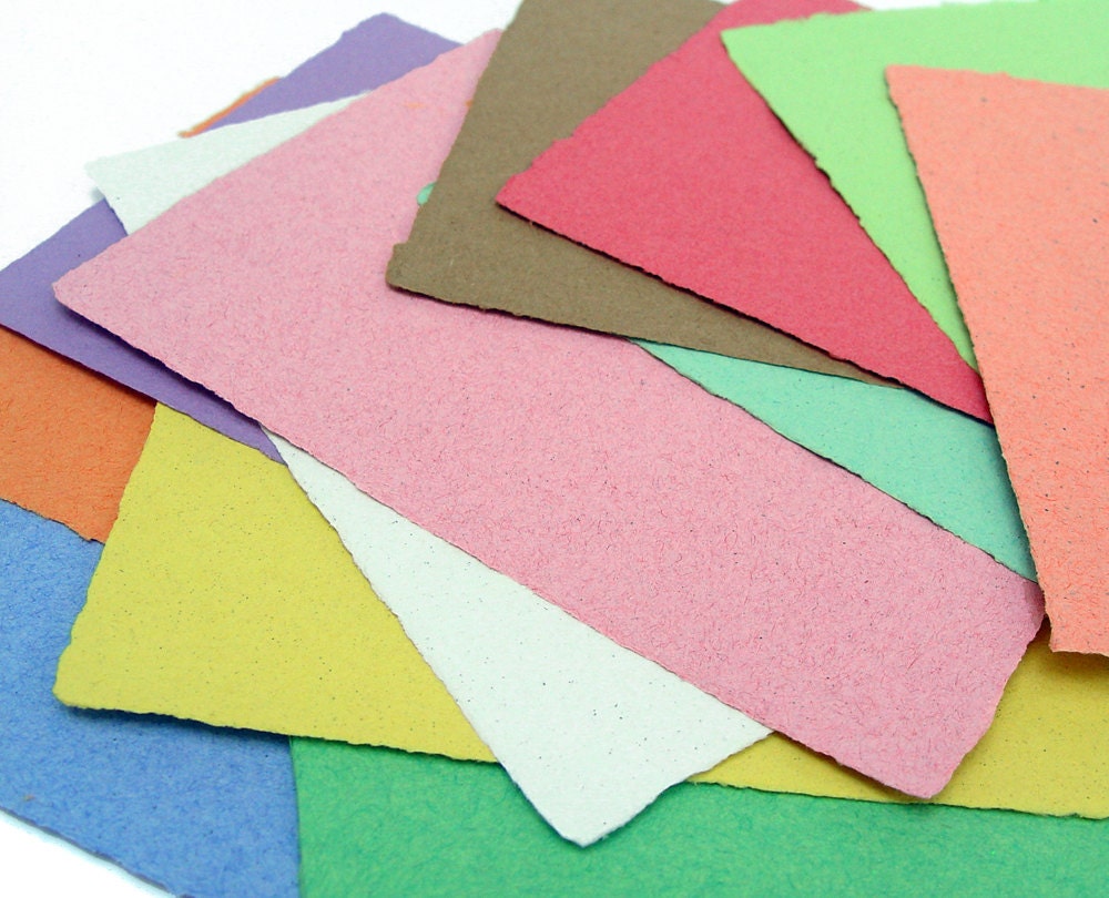 Handmade paper sample set, recycled, 4 1/4 x 5 1/2 inches,10 sheets
