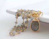 Labradorite Pendant Necklace, Labradorite Necklace, Gemstone Necklace, Bridal Necklace, Bridal Jewelry, Delicate Necklace