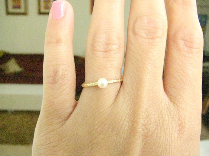 Pearl gold ring, Size 7.5, tiny pearl ring, gold ring,gold stacking ring, gold filled ring, thin delicate ring, bridal jewelry, wedding band