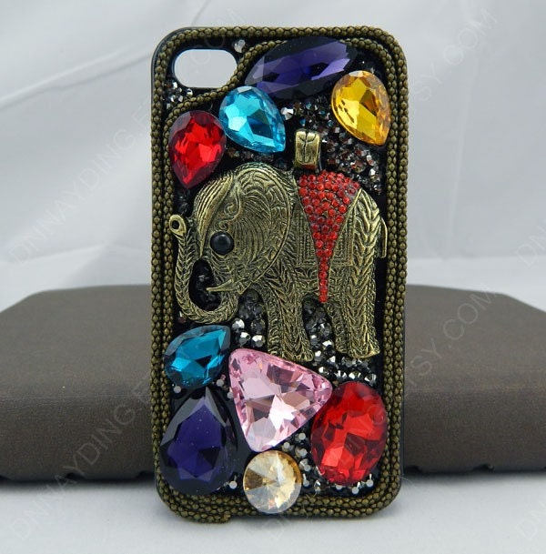 iphone 4 case Retro  elephants  chain Color diamond phone case