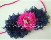 Hot Pink & Navy Blue Chiffon Flower Headband - babies, photography, photo, prop, girl, newborn, hair, bows, accessories, pink, navy