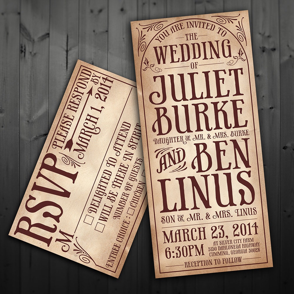 Printable Rustic Wedding Invitation & RSVP set