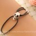 single bracelet,retro silver 3D skull bead,black wax rope bracelet---B334