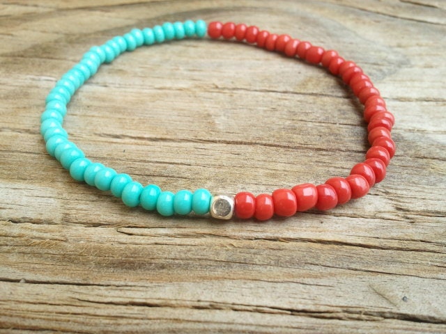 Turquoise and red color block bracelet