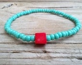 Red coral block bracelet