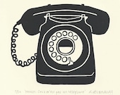 Retro telephone lino print