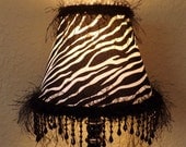 Lamp Black Fringe Beaded Table Lamp Zebra Lamp Shade Accent Lamp For Her Teen Girls Room Decor Upcycled Lighting