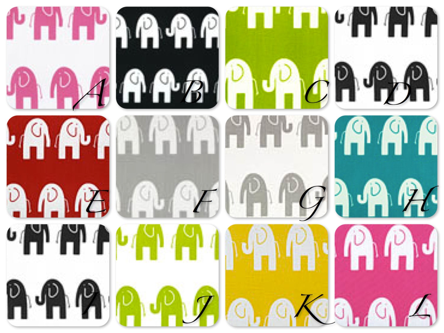 Elephant Crib Bumper with Piping and  Fabric Ties