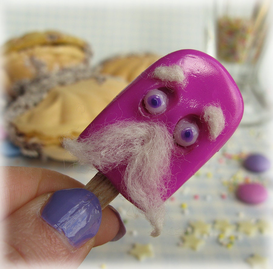 Popsicle Lolly Brooch Grandpa Fimo Polymer Clay 'Pops Icle' Mixed Media Pin Badge