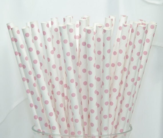 New 25 BLUSH PINK mini DOT Paper Straws with printable flags, Party, Beach, Peach cocktails, Wedding, Sherbet , Fun Pixie Candy Straws, Il_570xn