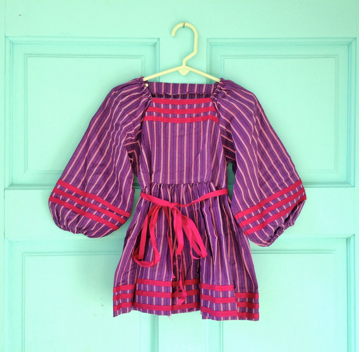 Vintage Handmade Purple Striped Peasant Dress 2-3 Years