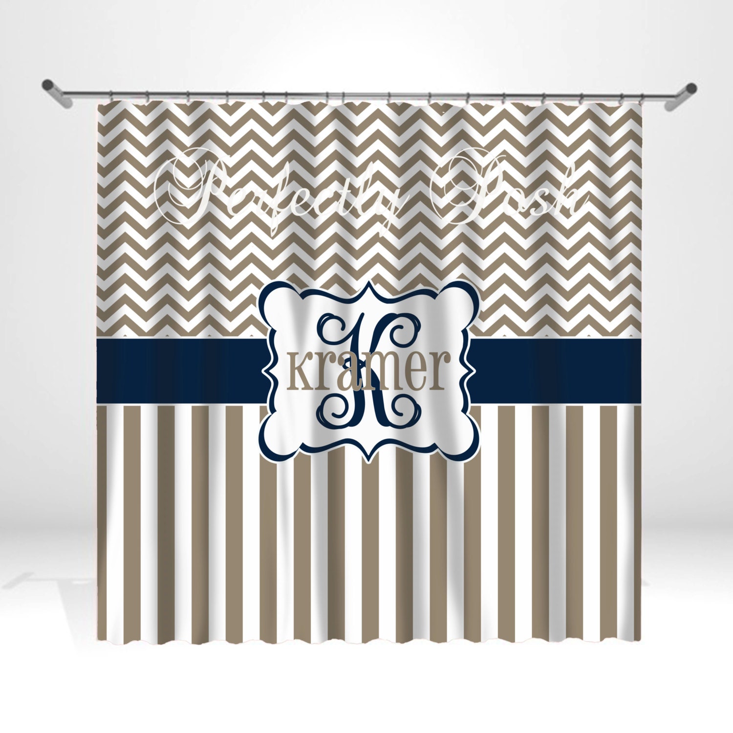Personalized  Chevron and Stripe Shower Curtain