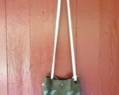 vintage french linen canvas small cross shoulder bag purse - sea faring sling "school of fish"