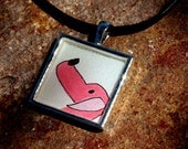 Grace - handpainted watercolor dog portrait in silver frame pendant with resin on a leather cord