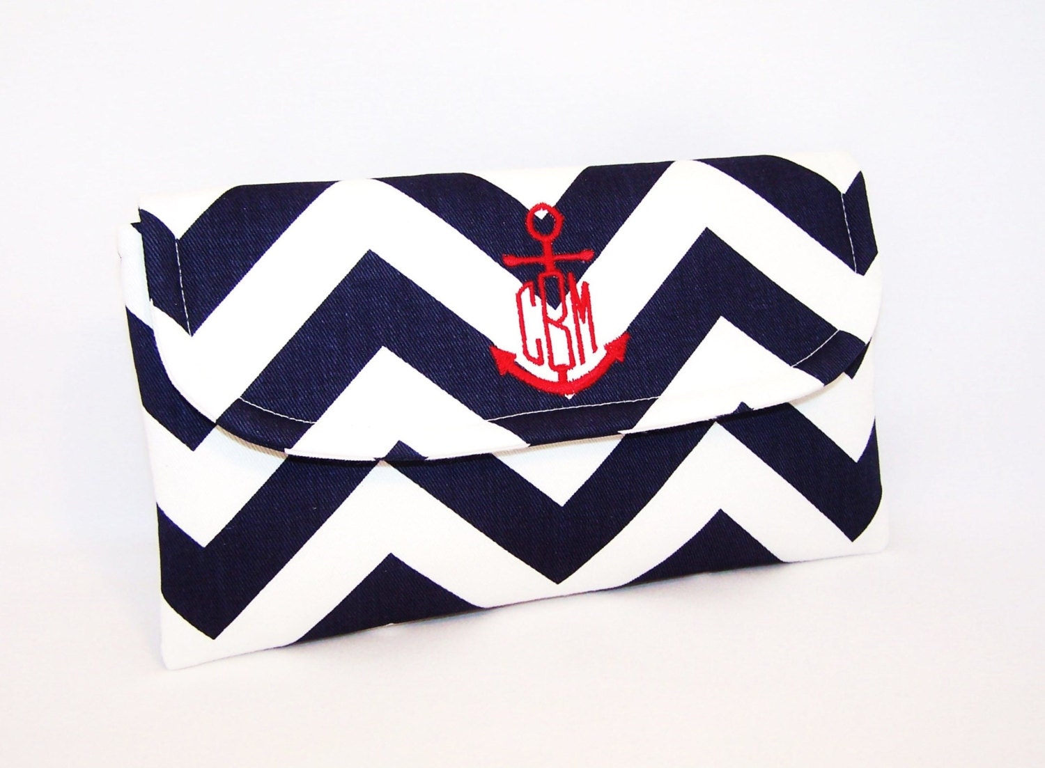 Chevron Clutch with Anchor Monogram in Choice of Colors
