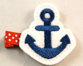 Nautical Anchor Felt Hair Clip - Red White and Blue - Alligator Clip - Baby Toddler Little Girl Hair Bow