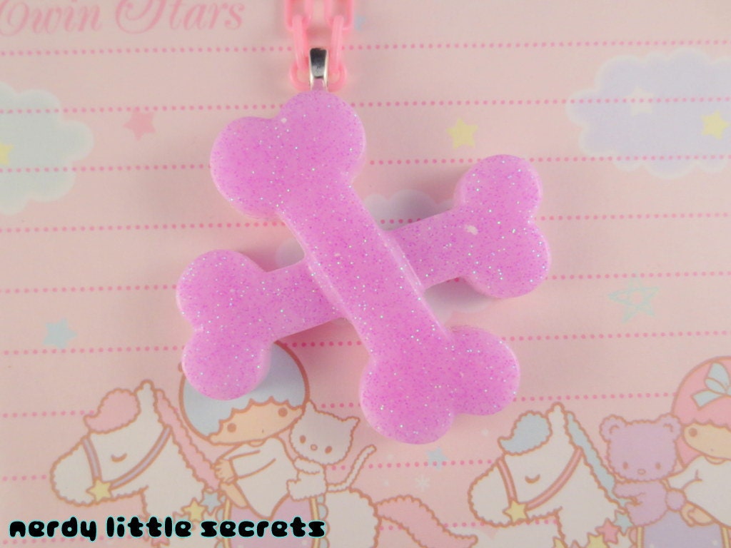 Fairy Kei Spooky Cute Pastel Crossbones Necklace